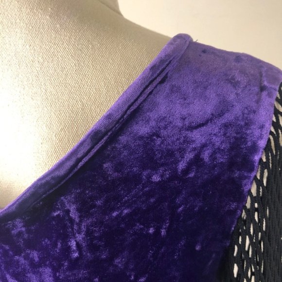 Vintage Purple Shreath Dress size 10/ 12 Strech Velvet Polyester Open mesh - Picture 5 of 11